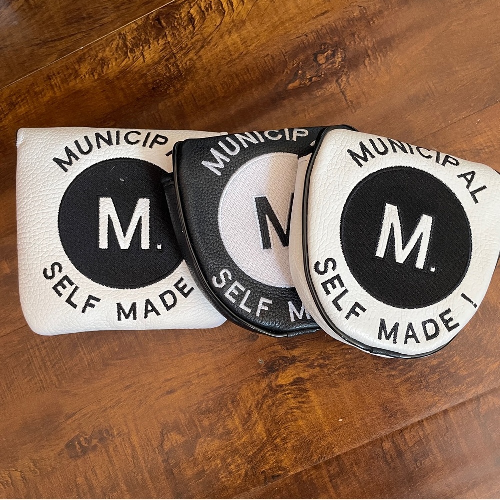 Municipal Black and White leather headcover and Leather Accessory Pouch